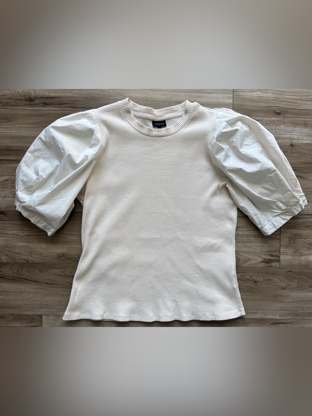 Who What Wear Size XXL Ribbed Crewneck Shirt Puffy short sleeves cream